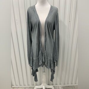 Wrap Gray 100% Linen Cascading Asymmetric Ruffle Front Cardigan 8 Fairycore Boho